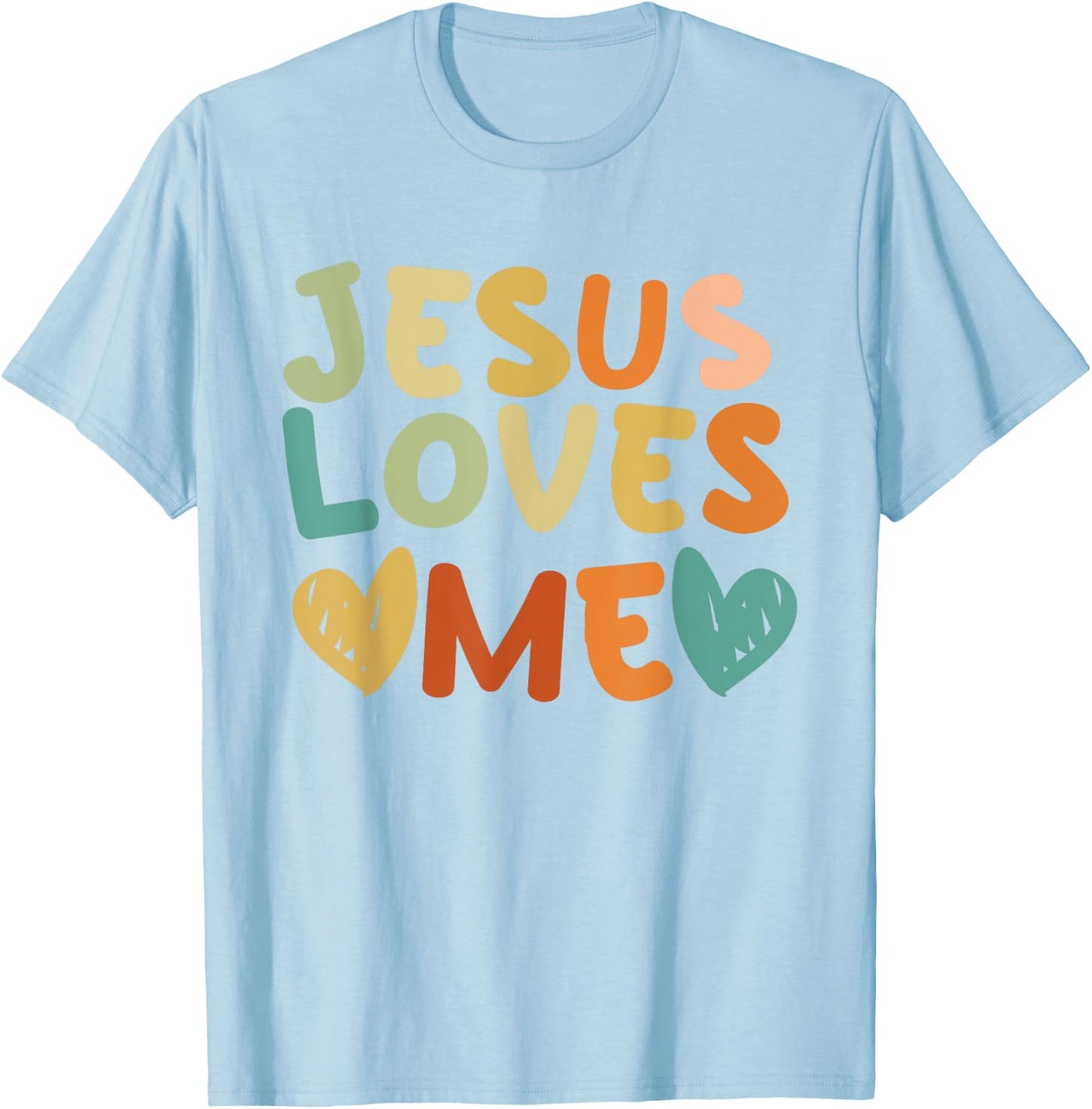Groovy Jesus Loves Me Biblical Christian Church Retro T-Shirt - T-Shirt | Light Blue