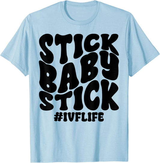 Stick Baby Stick IVF Infertility Warrior TTC Rainbow Retro T-Shirt - T-Shirt | Light Blue