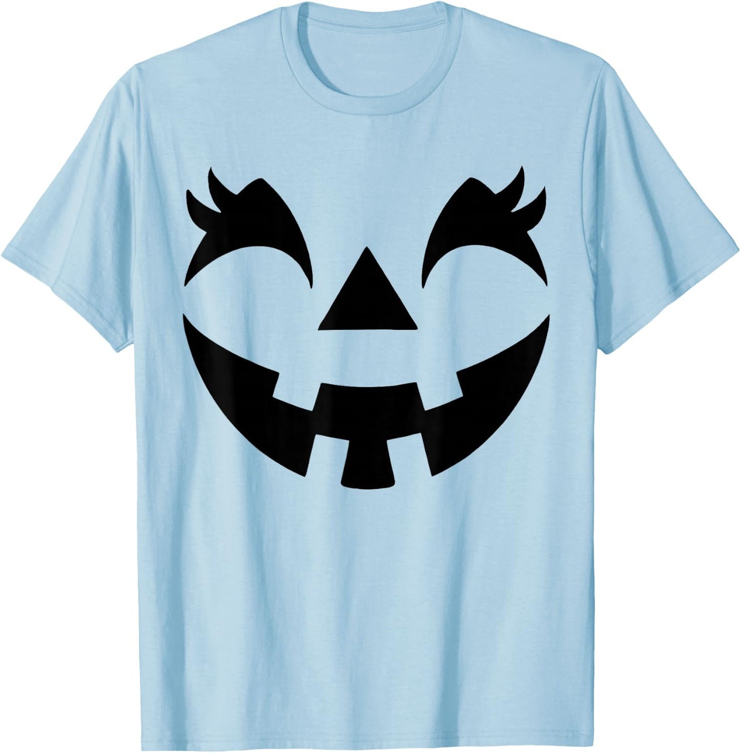 Jack O Lantern Face Pumpkin Eyelashes Hallowen Costume Funny T-Shirt - T-Shirt | Light Blue