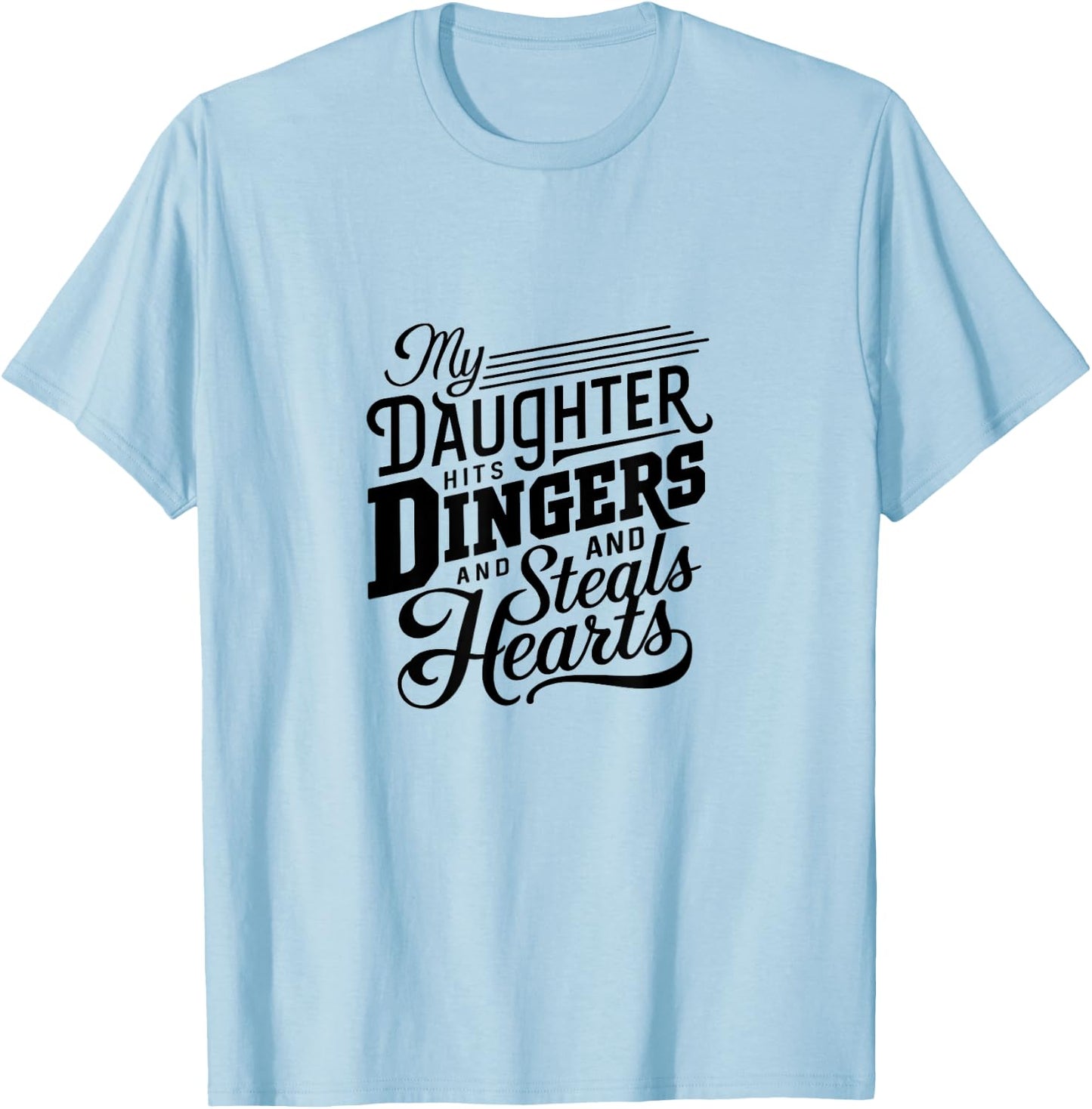 Softball Dad Daughter Hits Dingers Steals Hearts Cool Retro T-Shirt - T-Shirt | Light Blue