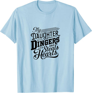 Softball Dad Daughter Hits Dingers Steals Hearts Cool Retro T-Shirt - T-Shirt | Light Blue