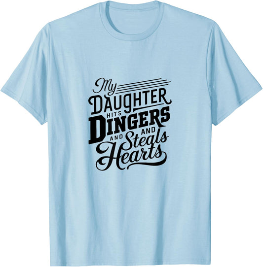 Softball Dad Daughter Hits Dingers Steals Hearts Cool Retro T-Shirt - T-Shirt | Light Blue