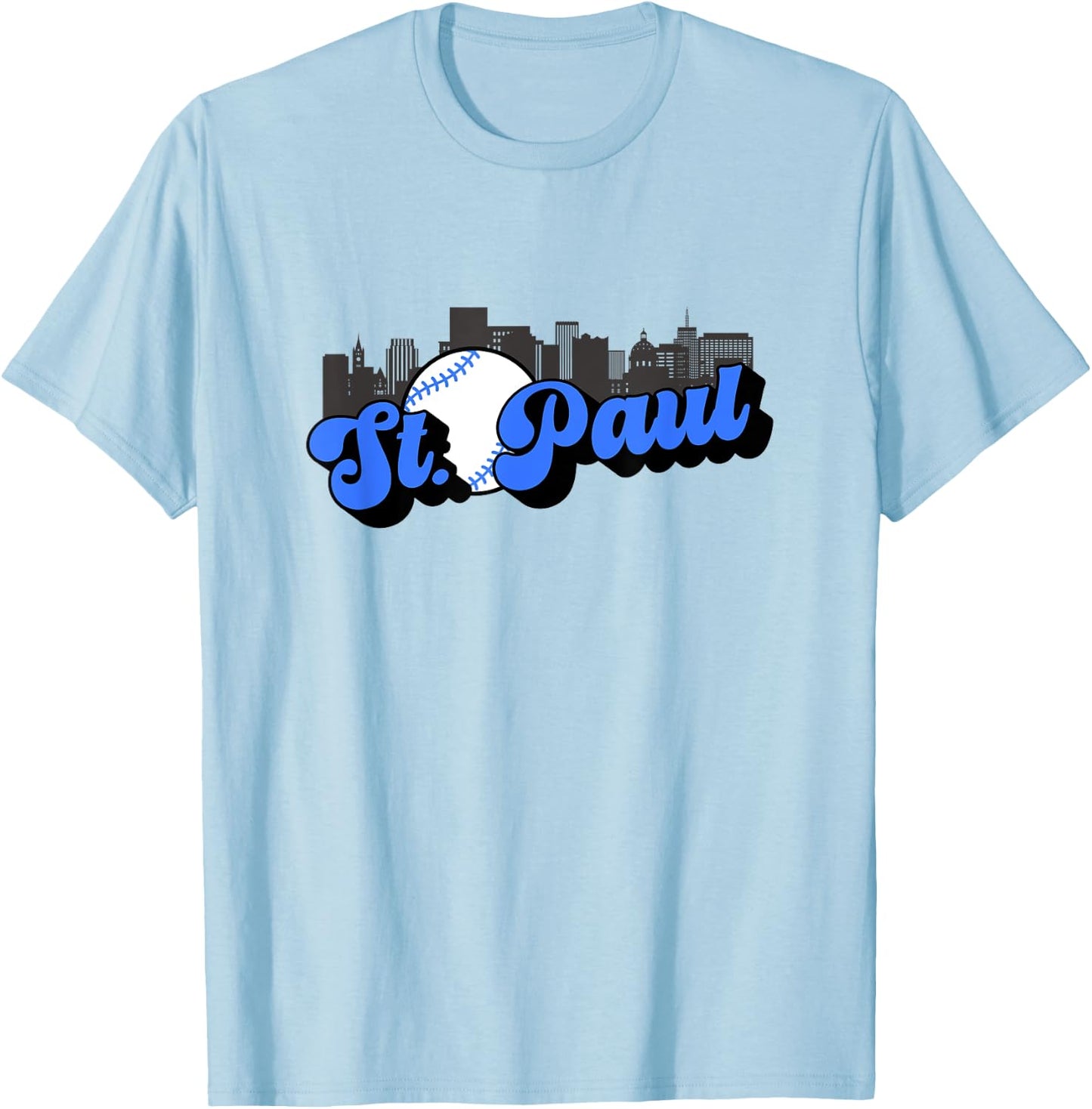 Saint Paul Baseball Vintage City Skyline Baseball Lover T-Shirt - T-Shirt | Light Blue