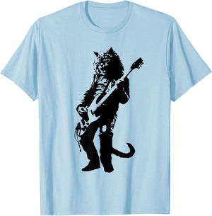Rock Cat Playing Guitar Funny Guitar Cat Tall T-Shirt - T-Shirt | Light Blue