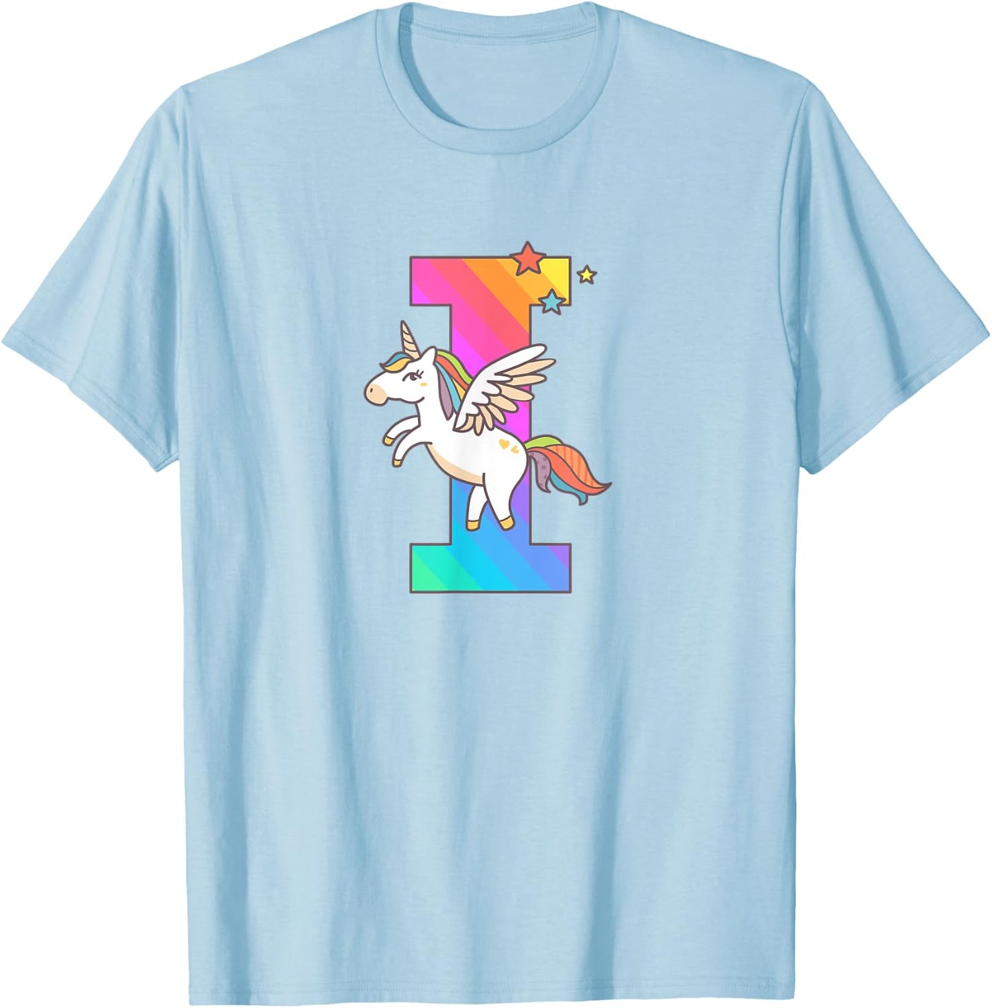 Unicorn Monogram Letter I Initial Cute Girls Birthday Gift T-Shirt - T-Shirt | Light Blue