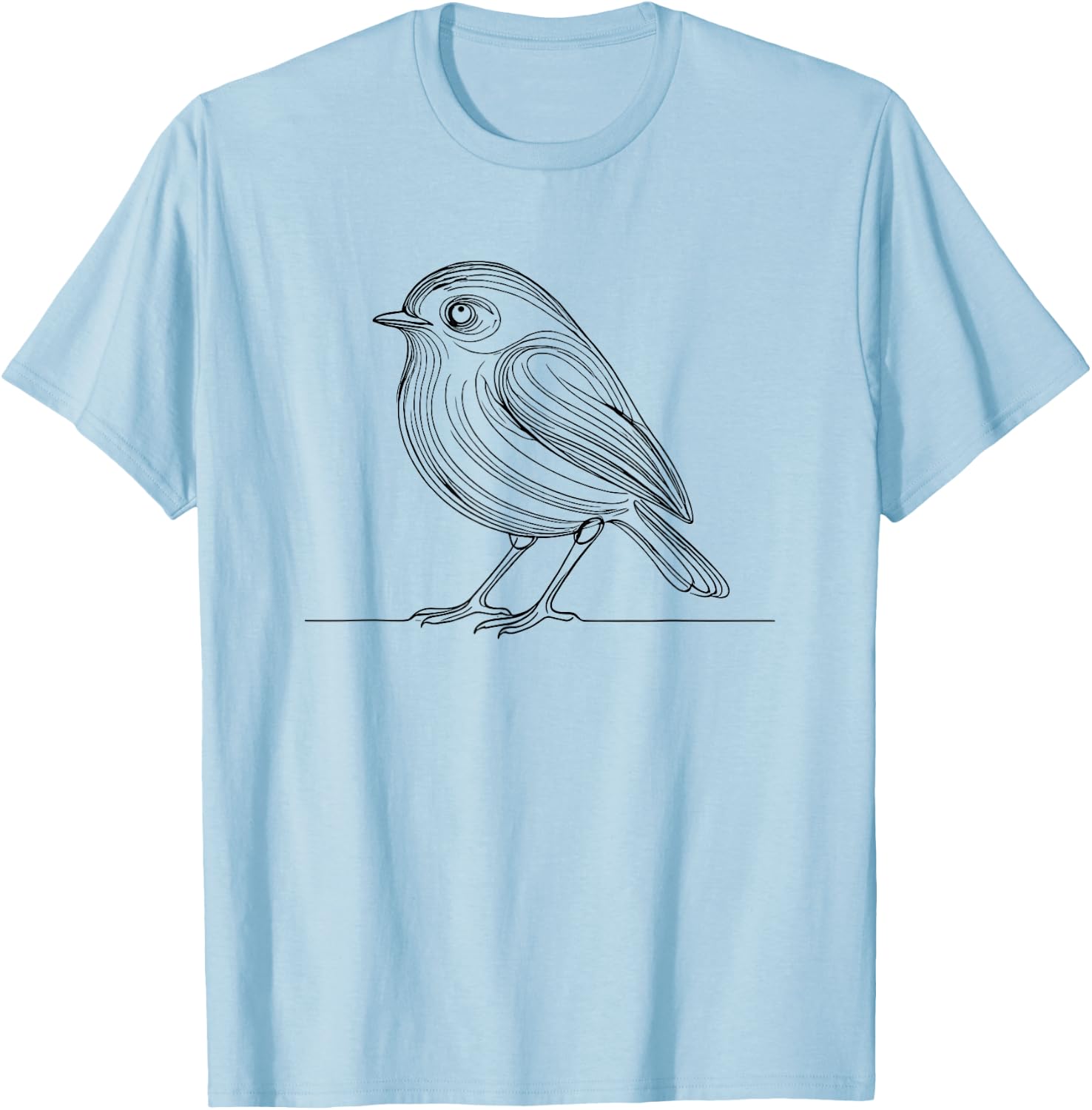 Line Art American Robin Bird T-Shirt - T-Shirt | Light Blue