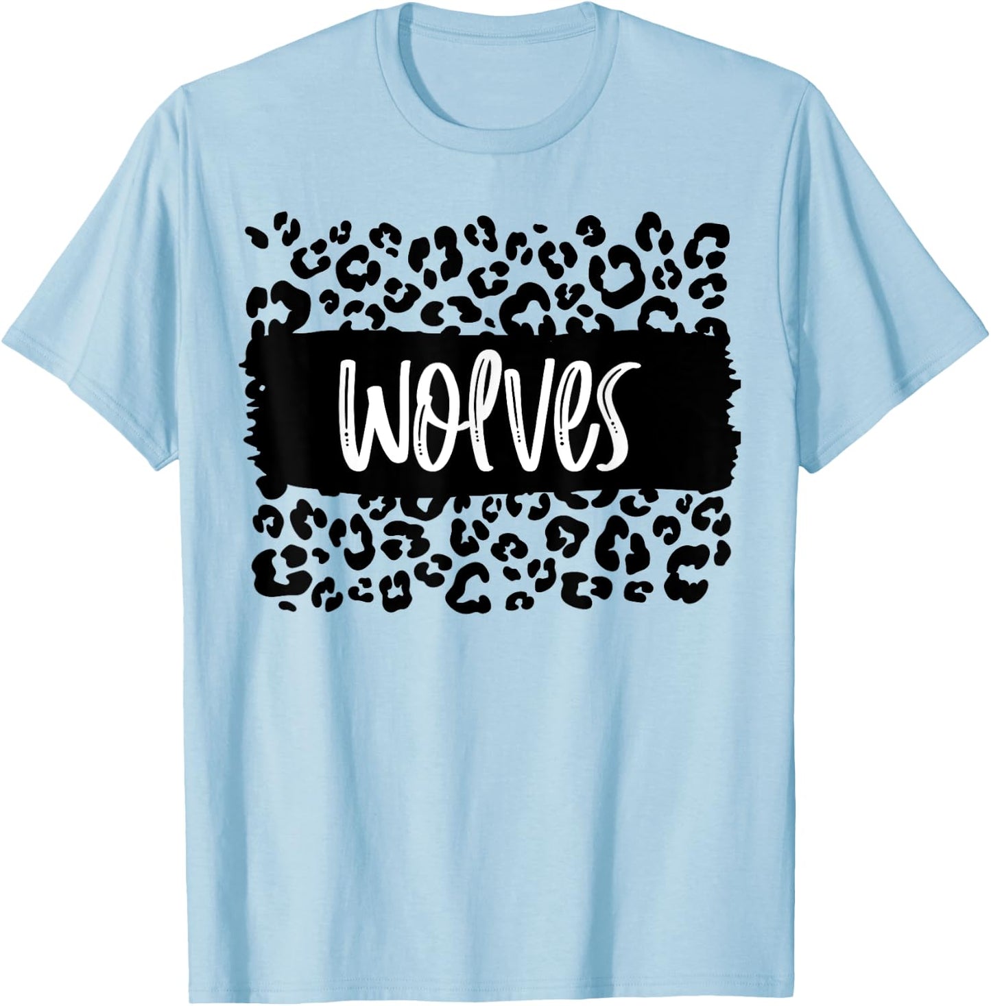 Wolves Team Mascot School Spirit Game Night Leopard Print T-Shirt - T-Shirt | Light Blue