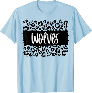 Wolves Team Mascot School Spirit Game Night Leopard Print T-Shirt - T-Shirt | Light Blue