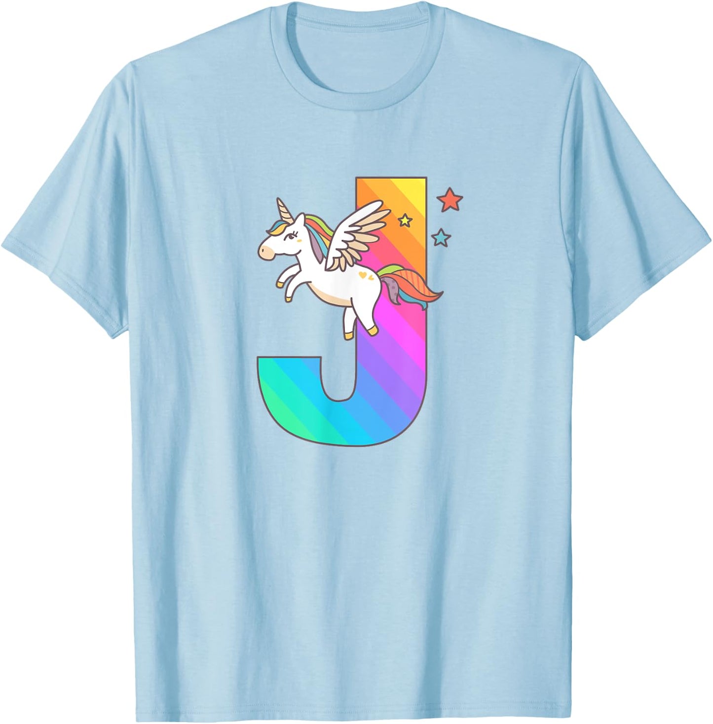 Unicorn Monogram Letter J Initial Cute Girls Birthday Gift T-Shirt - T-Shirt | Light Blue