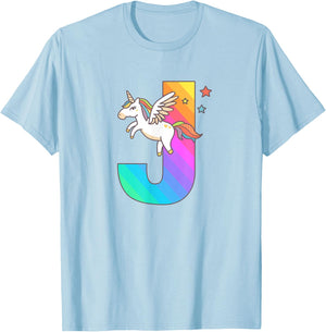 Unicorn Monogram Letter J Initial Cute Girls Birthday Gift T-Shirt - T-Shirt | Light Blue