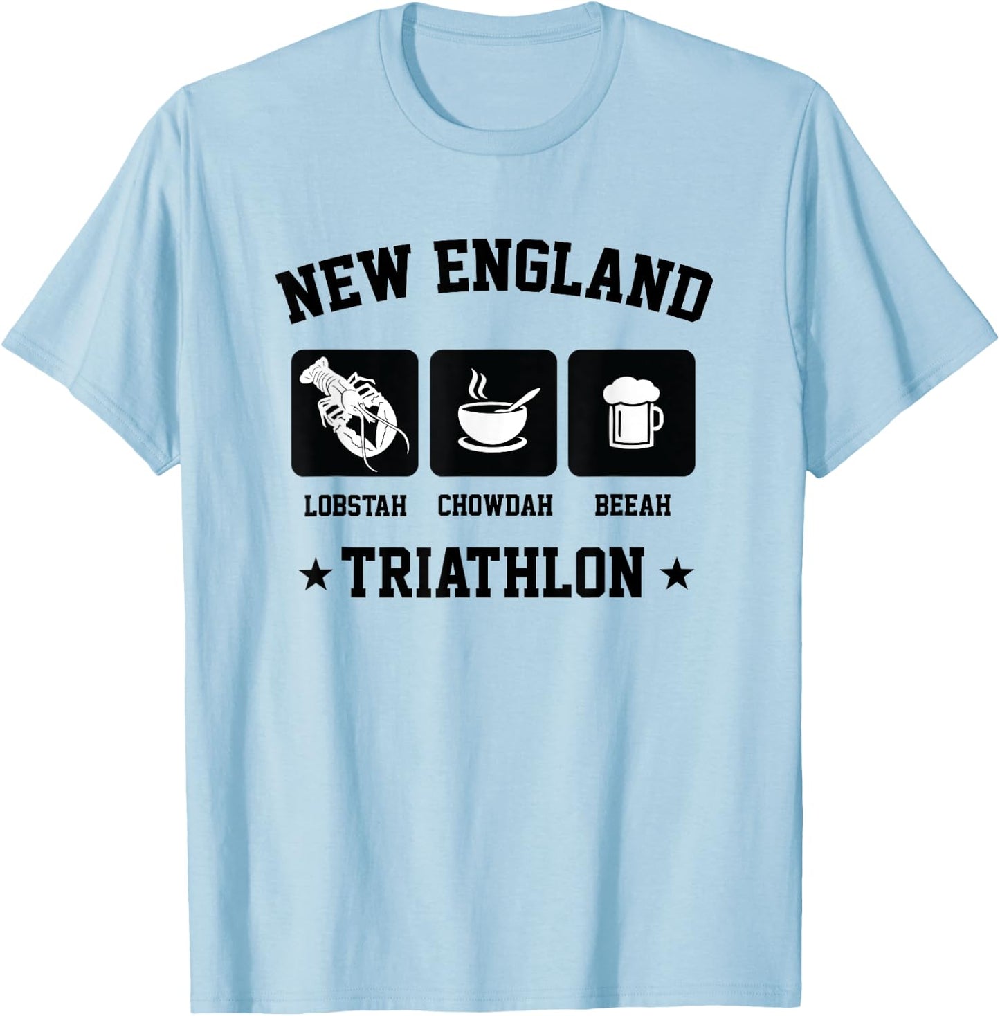 New England Triathlon Lobster Clam Chowder and Beer T-Shirt - T-Shirt | Light Blue