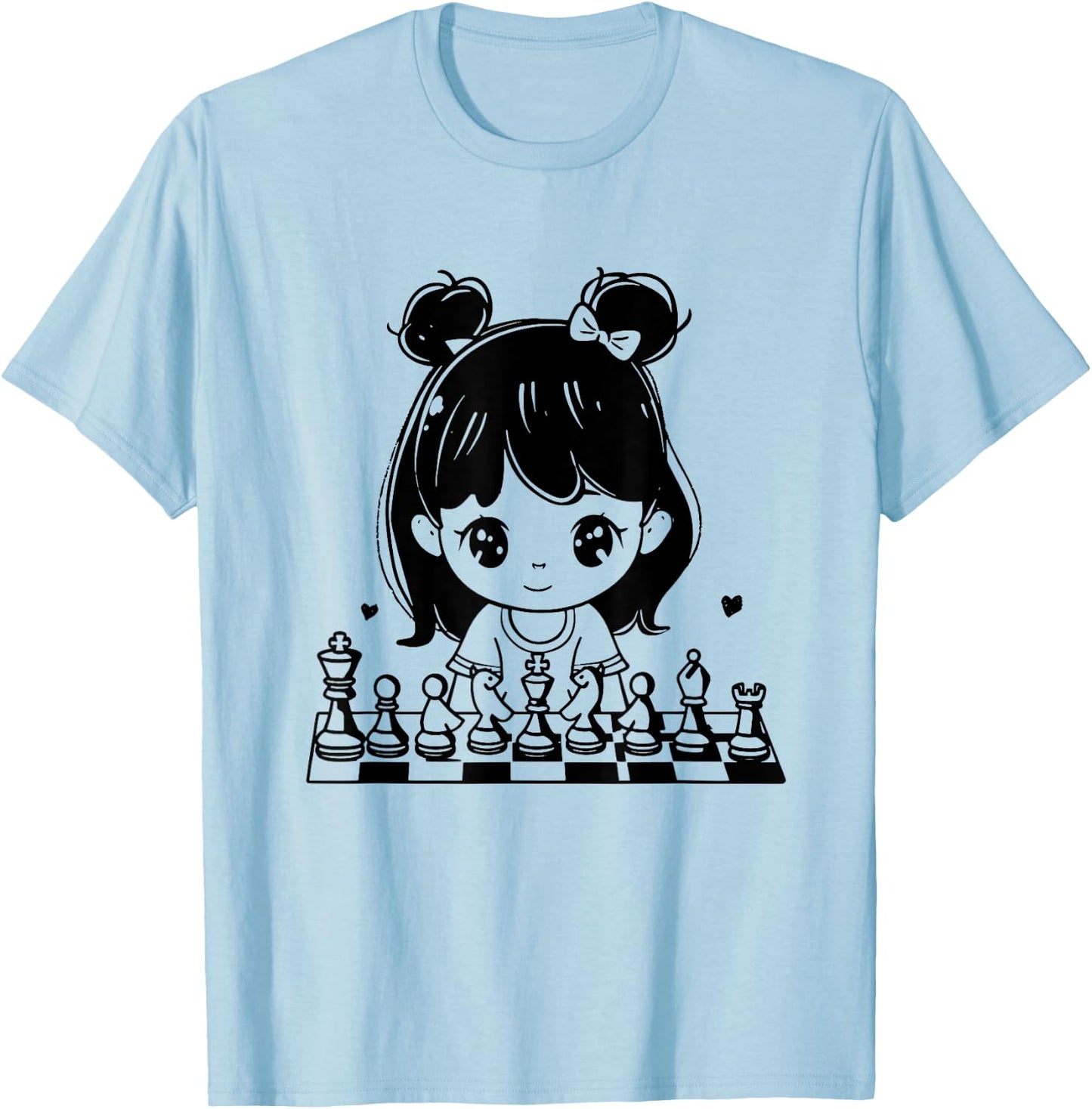 Chess Girl Cartoon Style Tabletop Games T-Shirt - T-Shirt | Light Blue