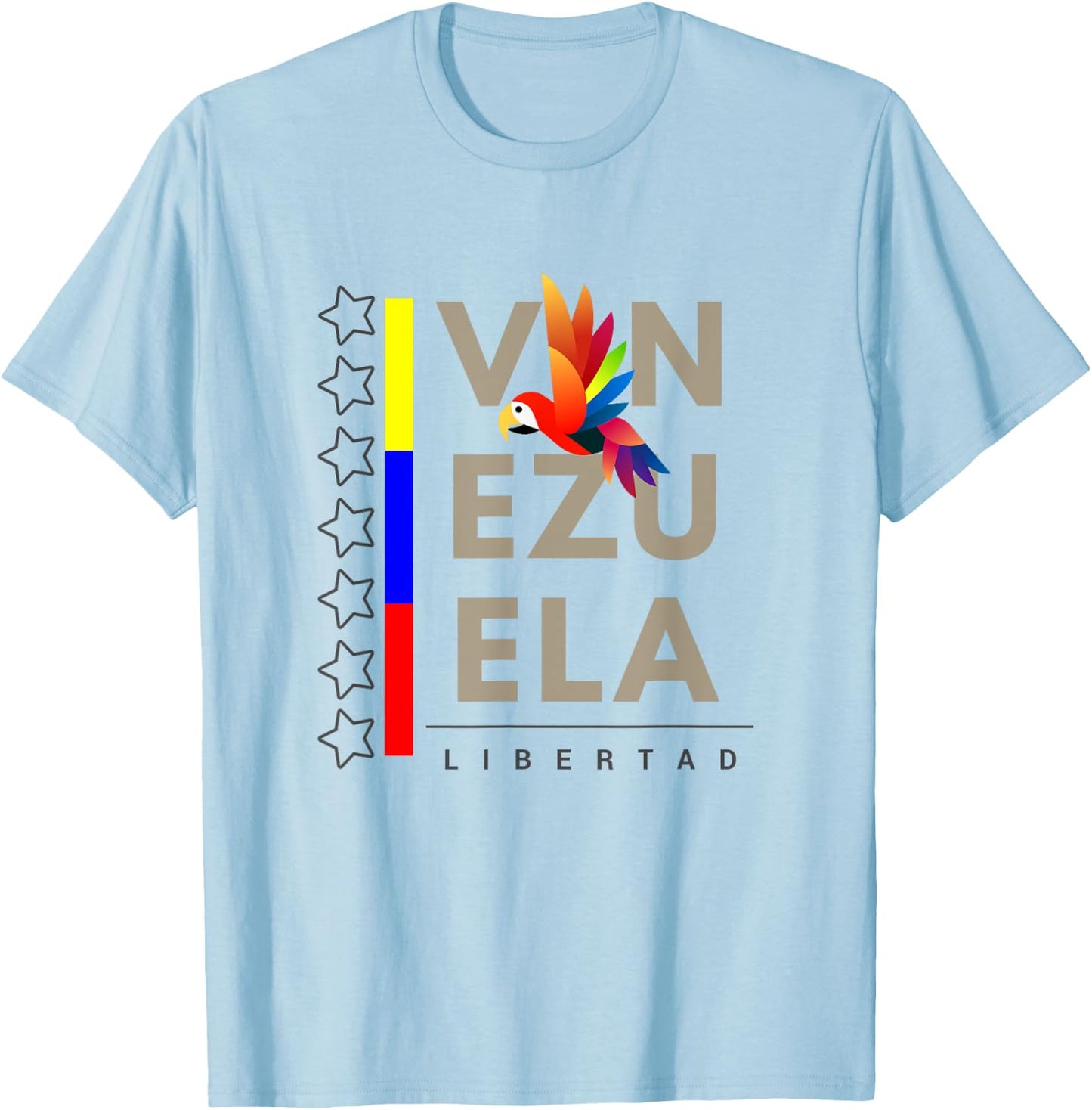 Venezuelan Flag Apparel with 7 Stars Guacamaya Tricolor T-Shirt - T-Shirt | Light Blue