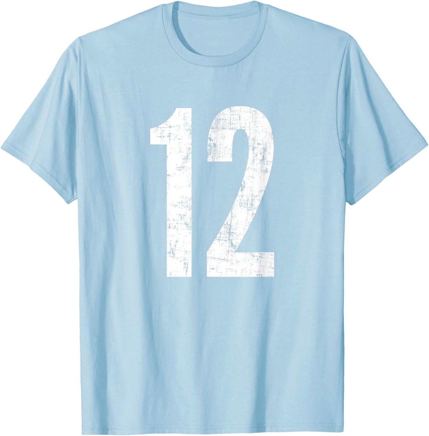 Number 12 Twelve Distressed Vintage Sport Team Player's T-Shirt - T-Shirt | Light Blue