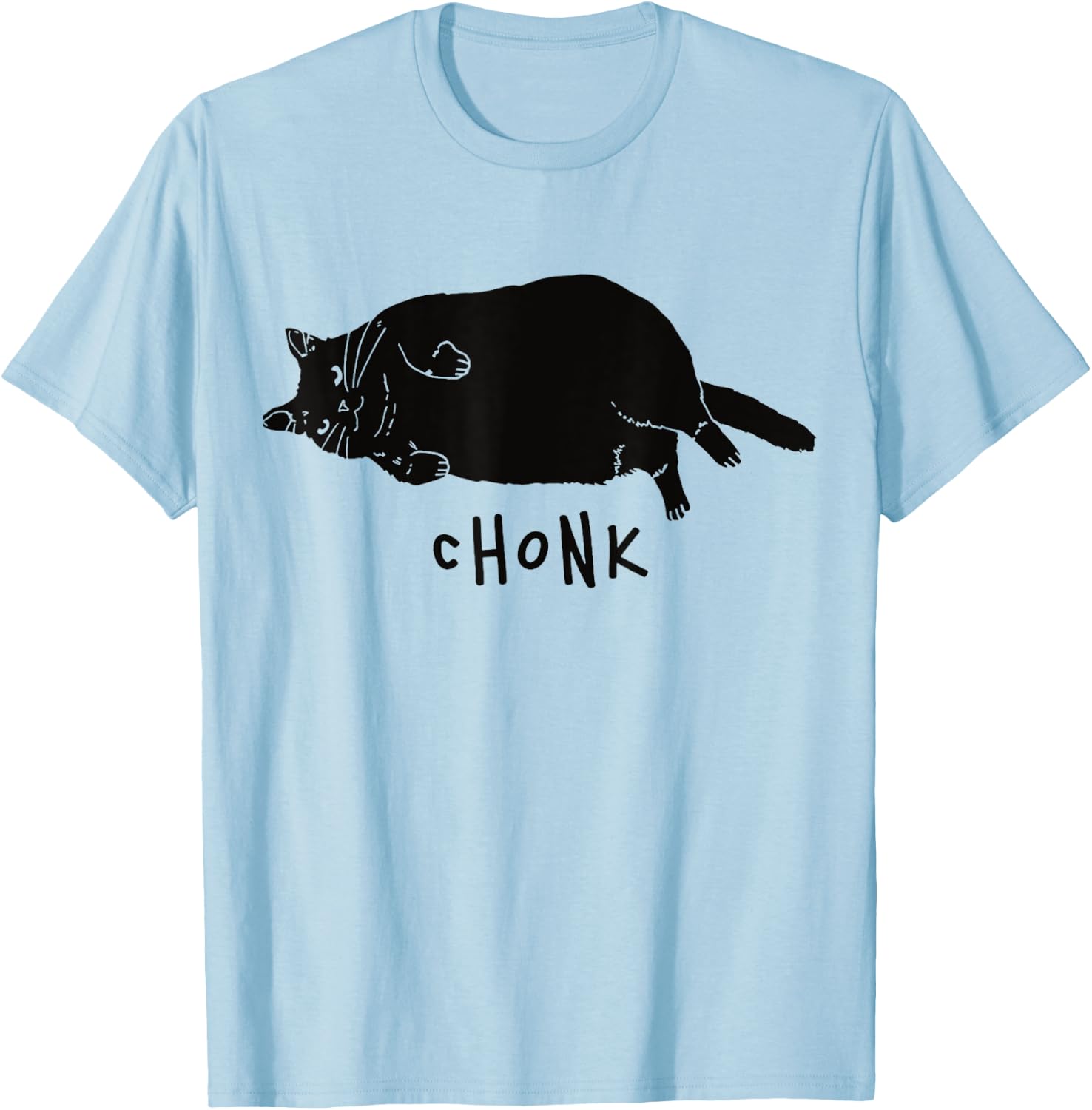 Black Cat Chonk Funny Black Cat Meme Fat Chonky Cat Men Women T-Shirt - T-Shirt | Light Blue