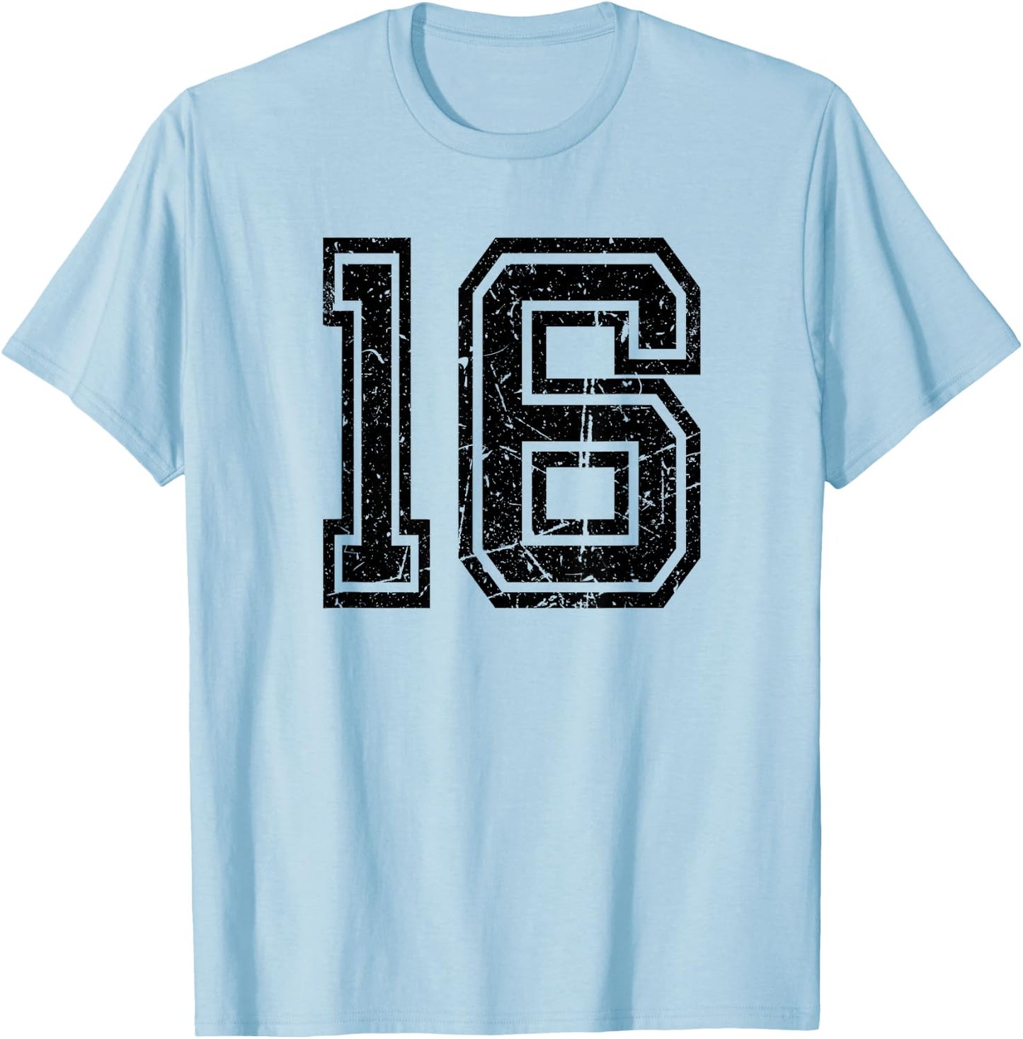 Retro Number #16 Sport Black Number T-Shirt - T-Shirt | Light Blue