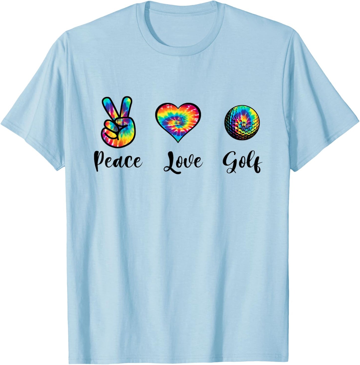 Funny Peace Love Golf Tie Dye Golf Lovers Golfer Golfing T-Shirt - T-Shirt | Light Blue