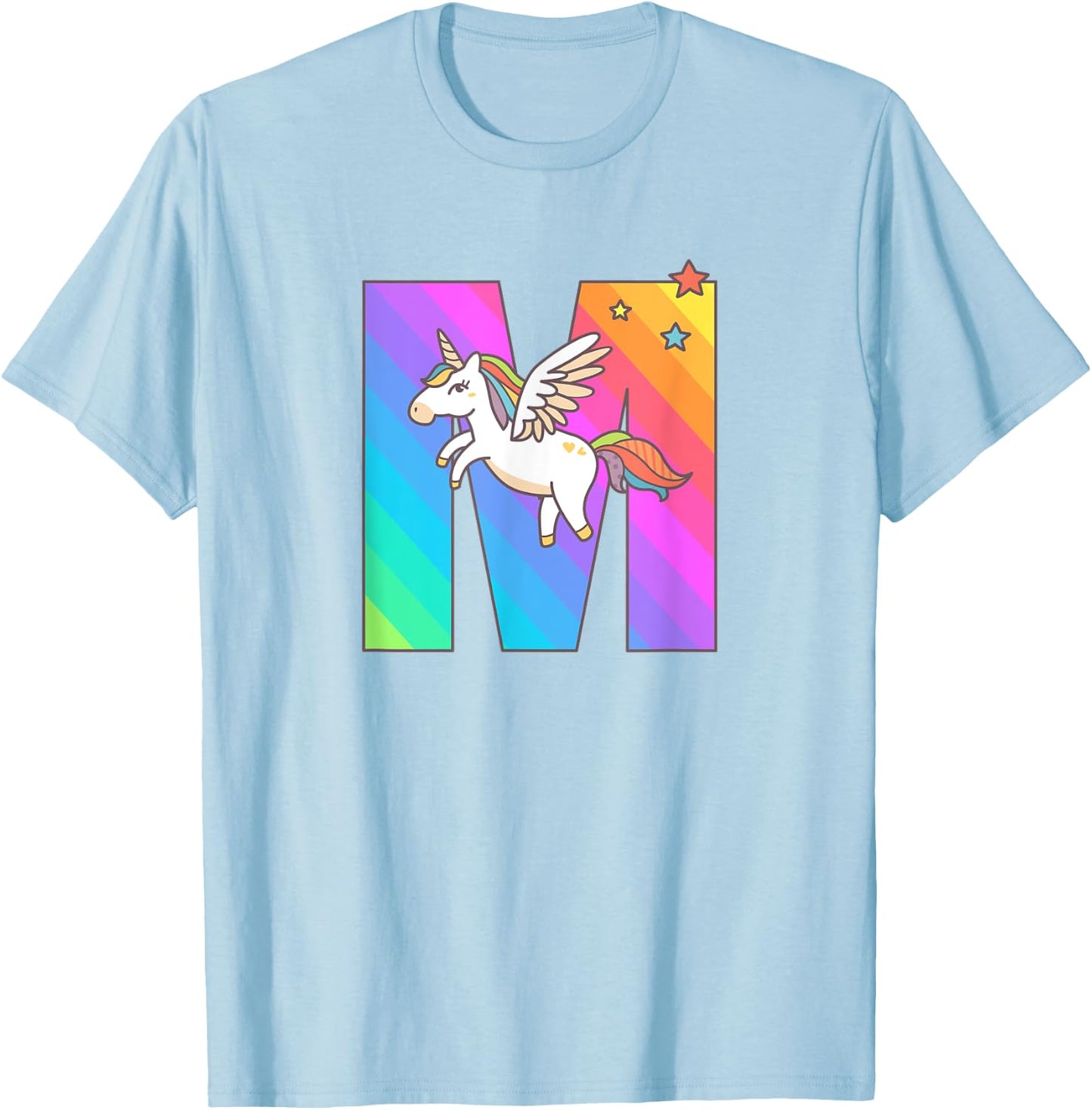 Unicorn Monogram Letter M Initial Cute Girls Birthday Gift T-Shirt - T-Shirt | Light Blue