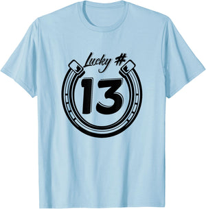 LUCKY NUMBER 13 horseshoe superstition T-Shirt - T-Shirt | Light Blue