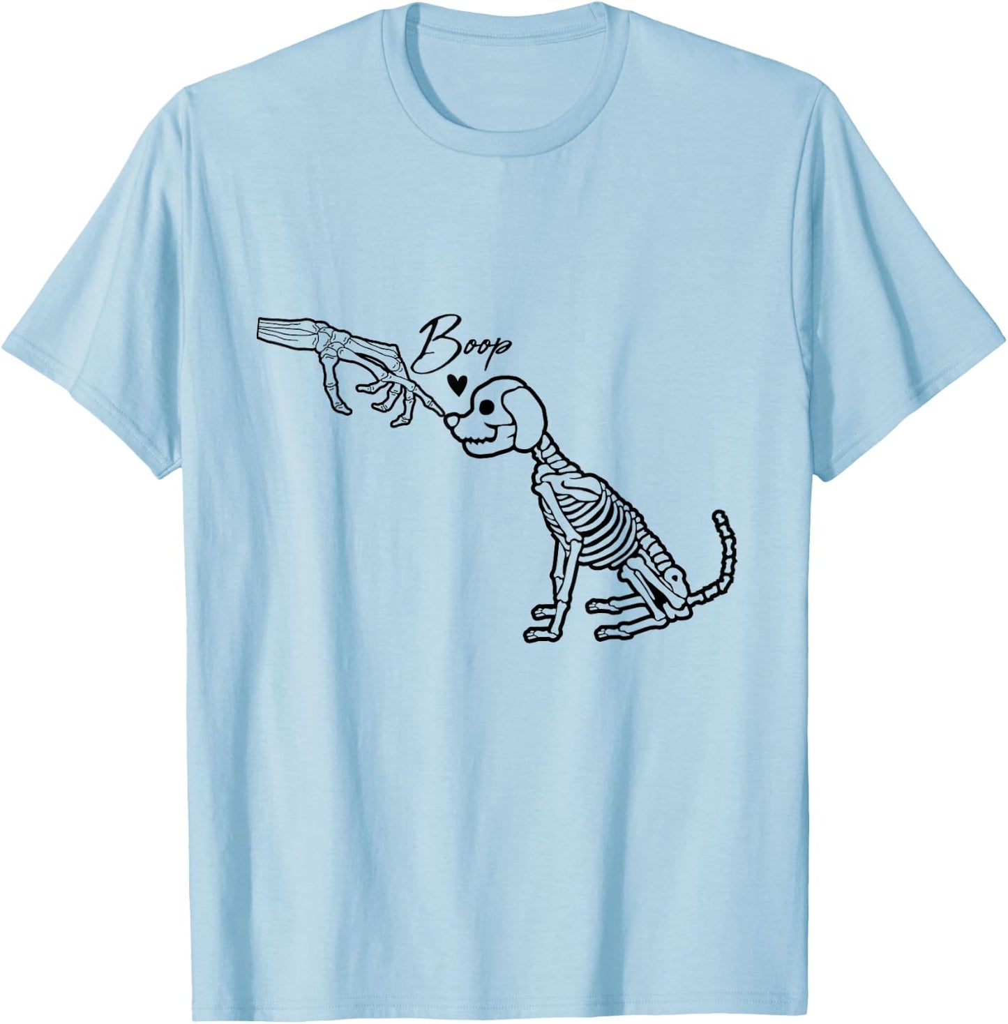Skeleton Hand Boop Skeleton Dog Halloween Pet Love Men Women T-Shirt - T-Shirt | Light Blue