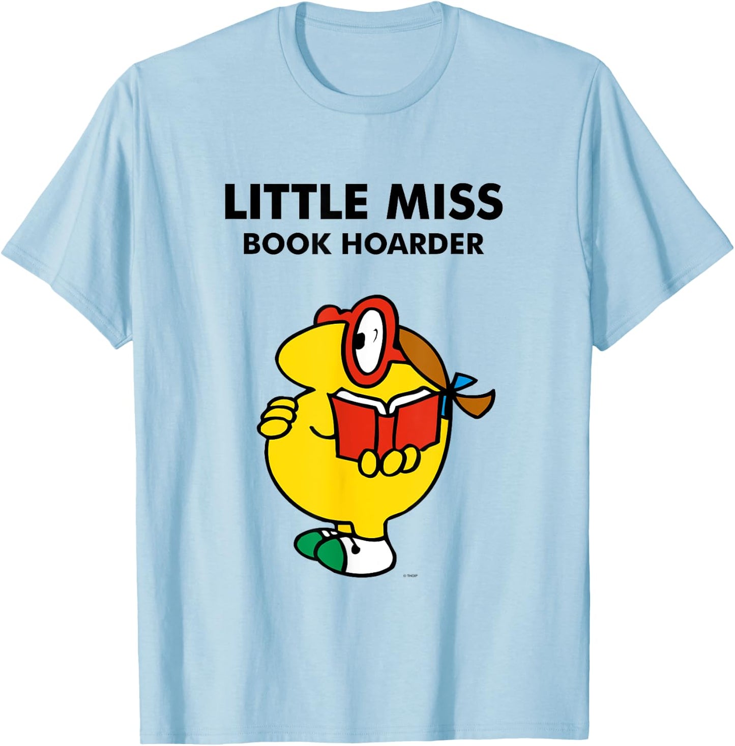 Mr. Men Little Miss Meme - Little Miss Book Hoarder T-Shirt - T-Shirt | Light Blue