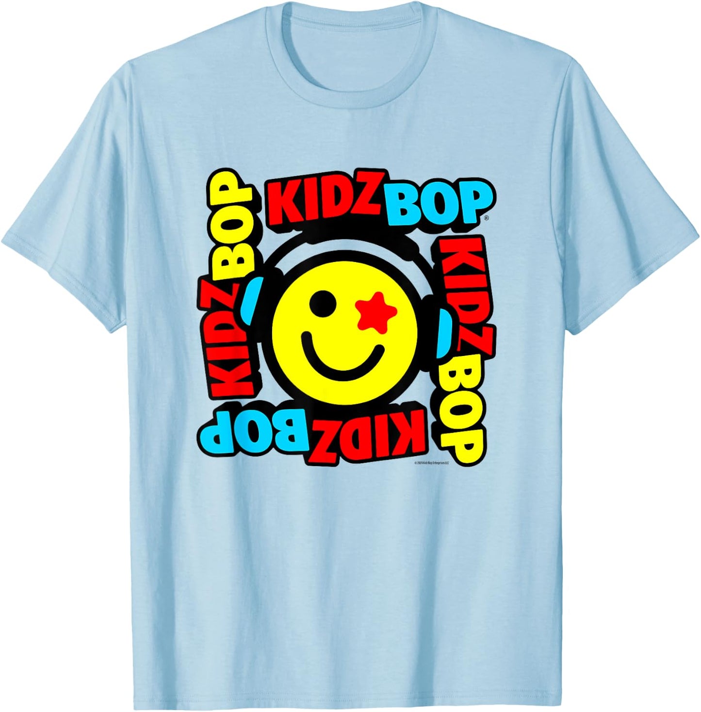 KIDZ BOP Merch – Star Smiley Face With Headphones T-Shirt - T-Shirt | Light Blue