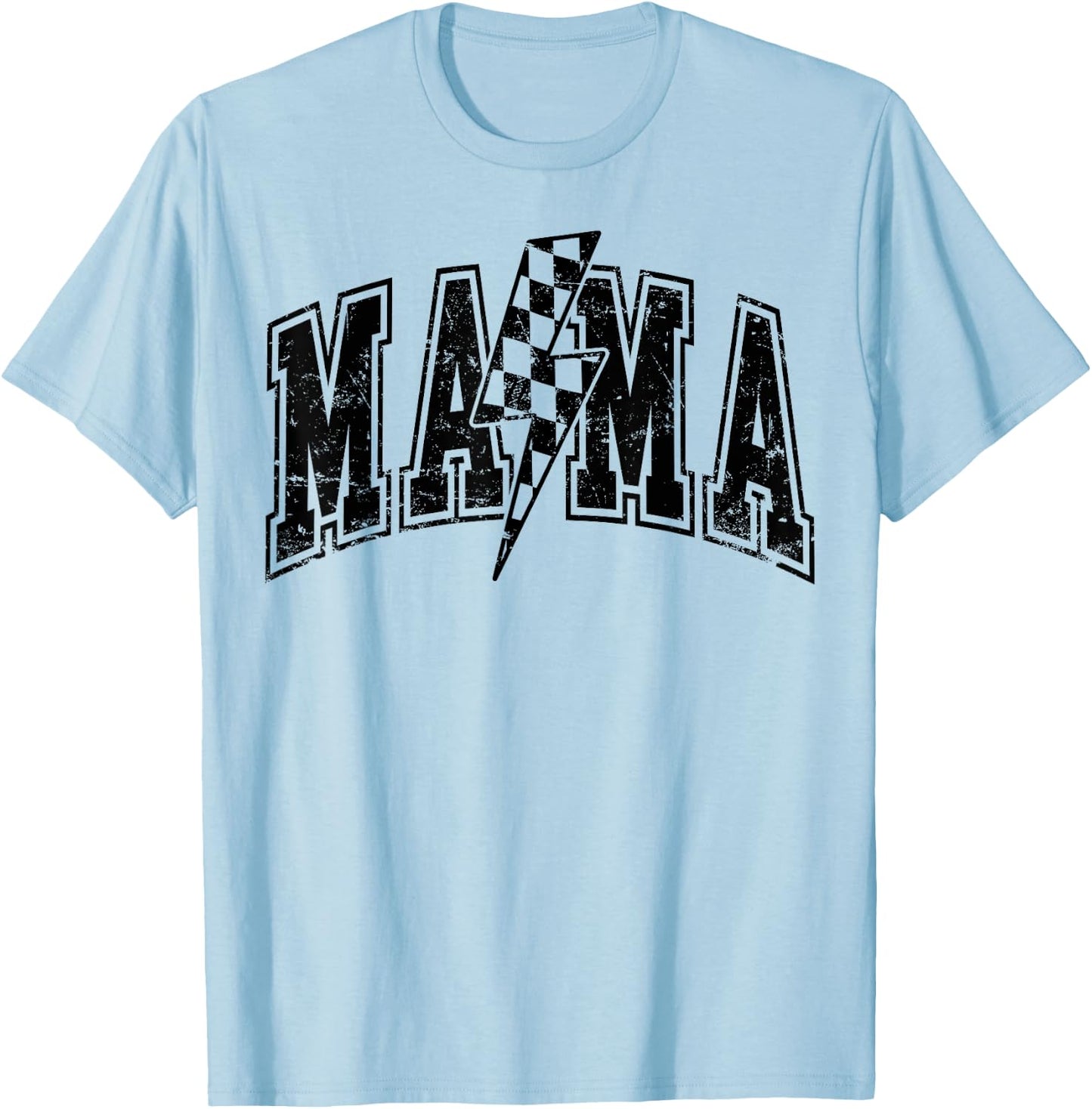 Mama Lightning Bolt Checkered Varsity Mom Women Mother's Day T-Shirt - T-Shirt | Light Blue