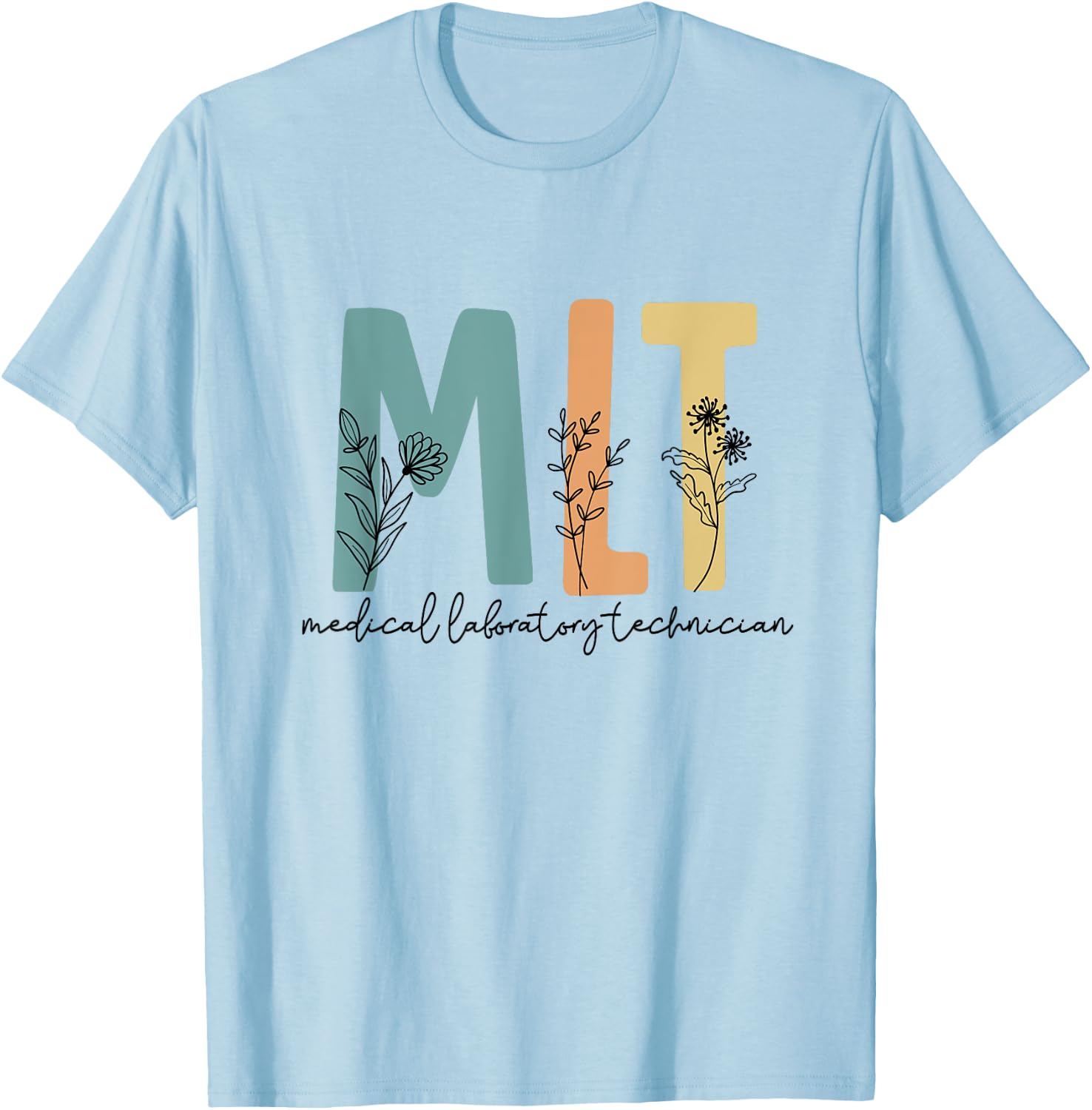 Retro Wildflower MLT Medical Laboratory Technician Scrub T-Shirt - T-Shirt | Light Blue