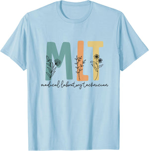 Retro Wildflower MLT Medical Laboratory Technician Scrub T-Shirt - T-Shirt | Light Blue