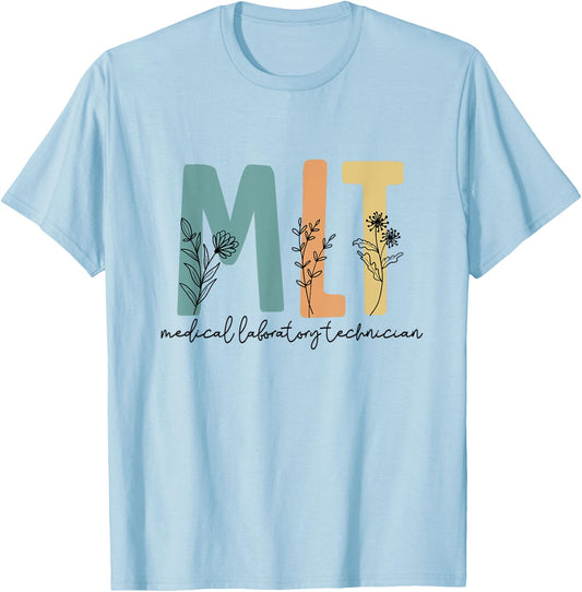 Retro Wildflower MLT Medical Laboratory Technician Scrub T-Shirt - T-Shirt | Light Blue