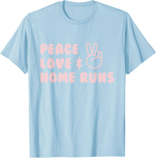 Peace, Love, & Home Runs T-Shirt - T-Shirt | Light Blue