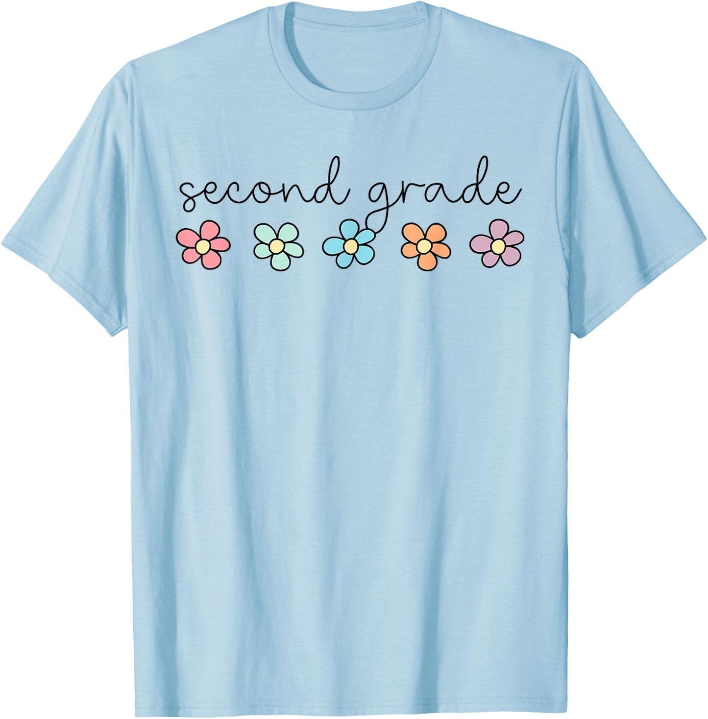 Retro Groovy Second Grade Hello 2nd Grade Teacher Kids T-Shirt - T-Shirt | Light Blue