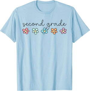 Retro Groovy Second Grade Hello 2nd Grade Teacher Kids T-Shirt - T-Shirt | Light Blue