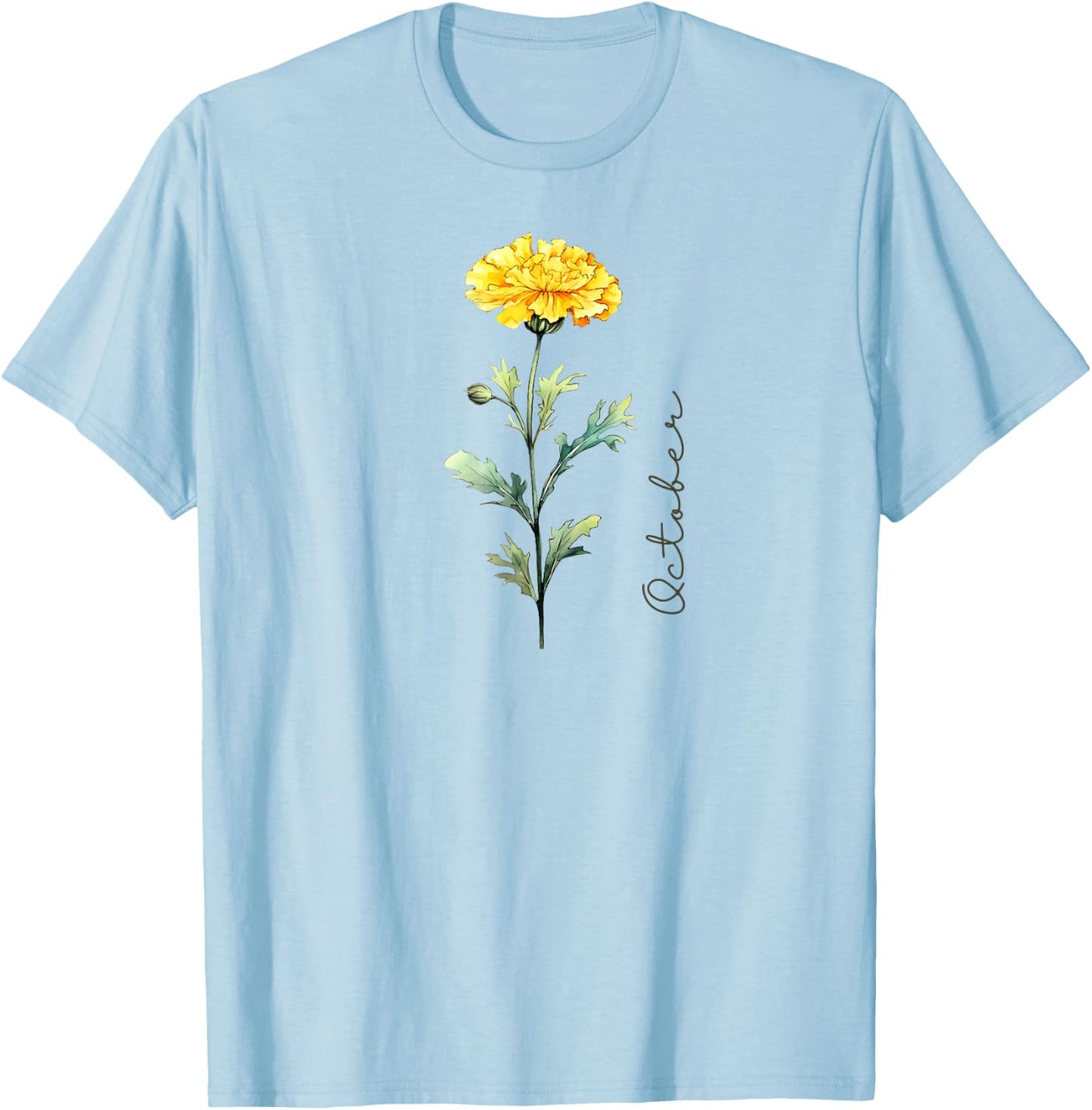 October Birthday Marigold Birth Flower T-Shirt - T-Shirt | Light Blue
