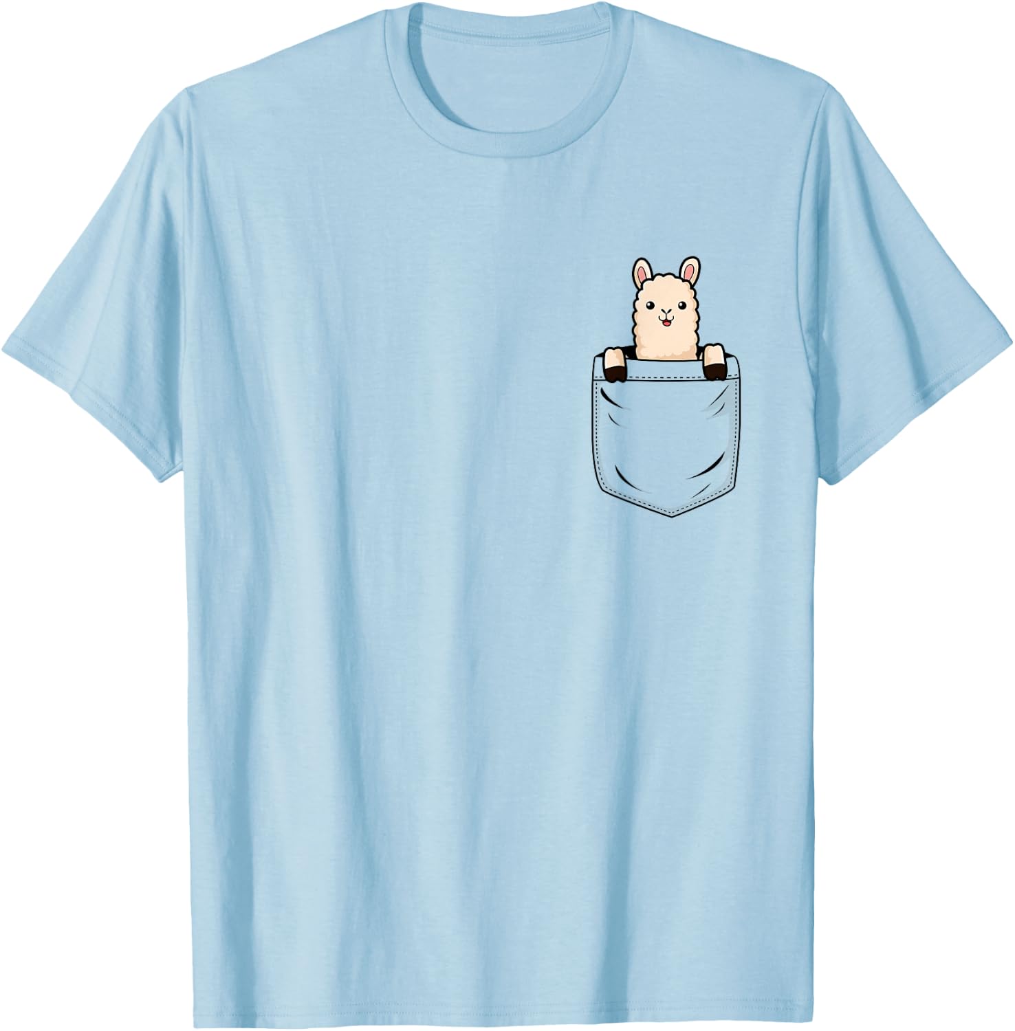 Llama Lovers Cute Funny Llama In Pocket T-Shirt - T-Shirt | Light Blue