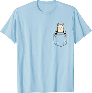 Llama Lovers Cute Funny Llama In Pocket T-Shirt - T-Shirt | Light Blue