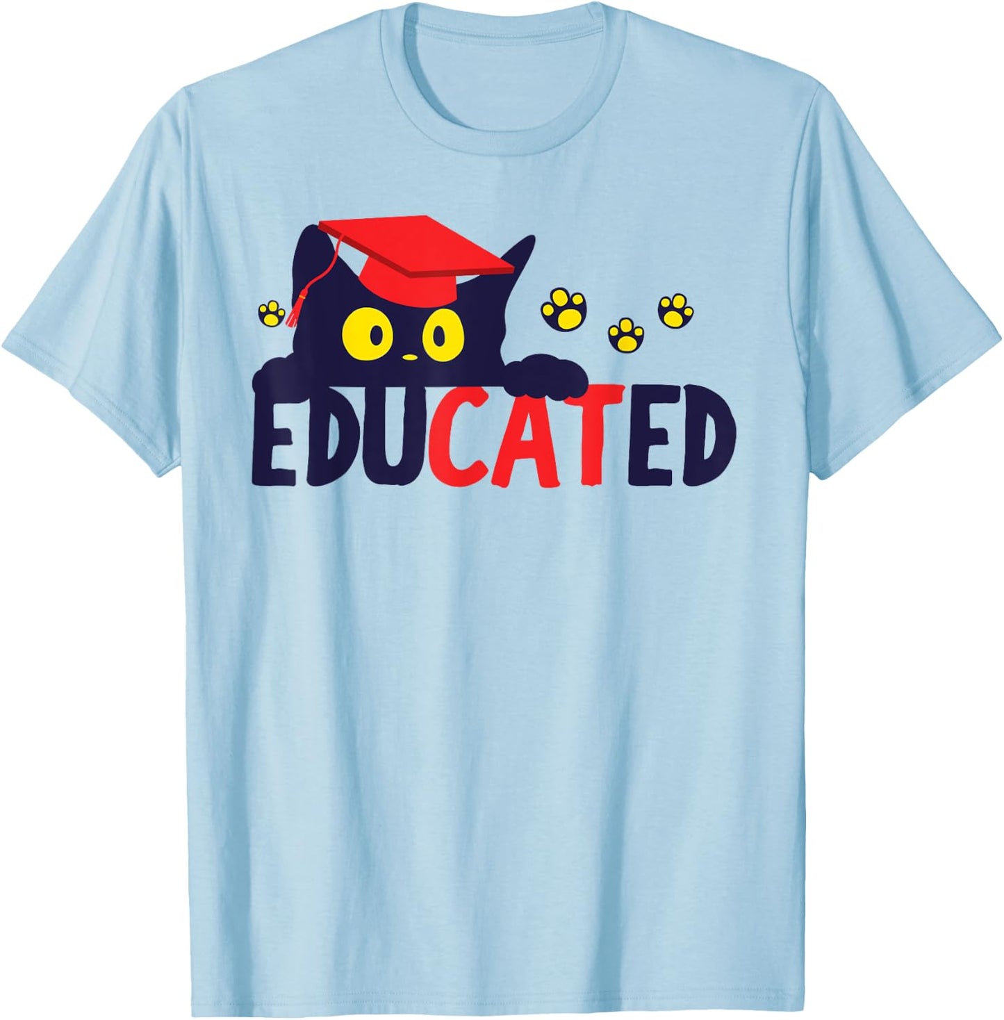 Educated Cat in Graduation Cap Funny Grad Women T-Shirt - T-Shirt | Light Blue