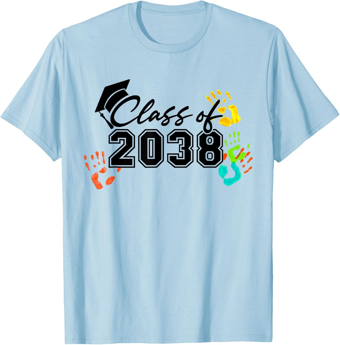 Class of 2038 Grow With Me Handprint On Back Pre-K to 12th T-Shirt - T-Shirt | Light Blue