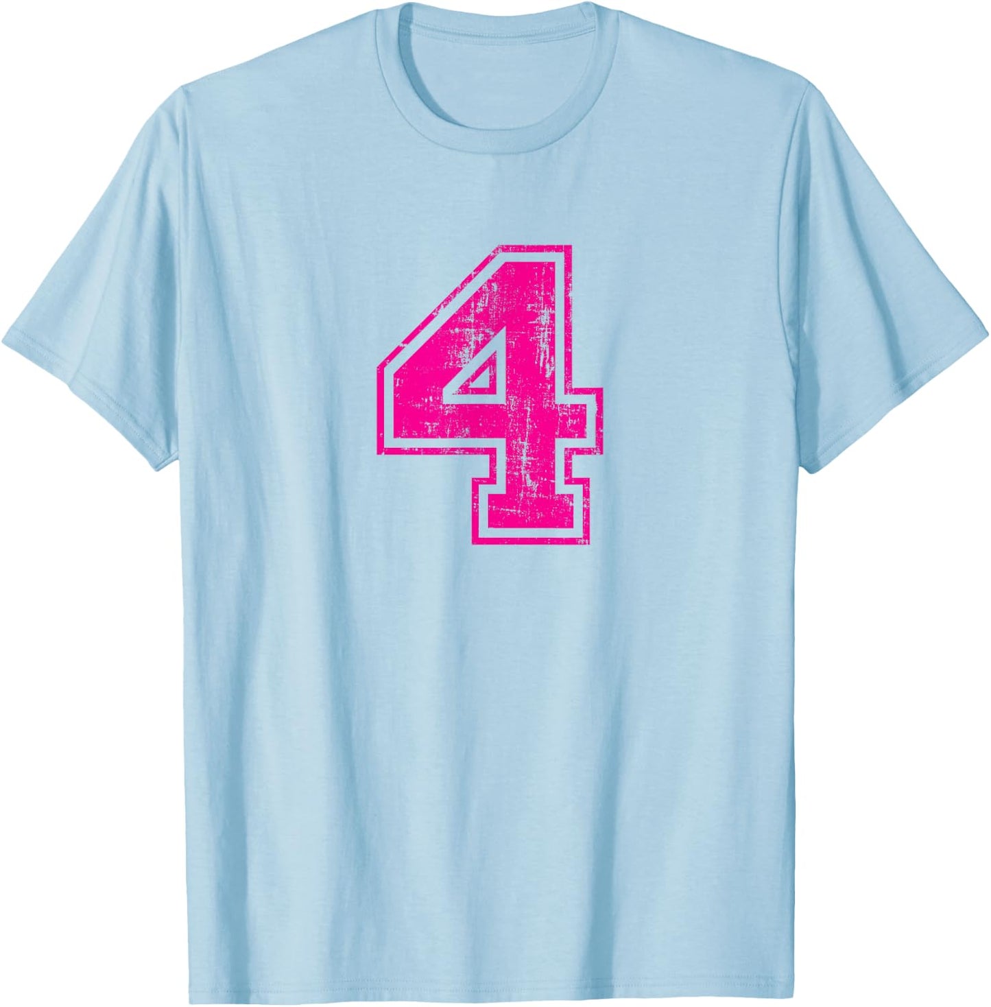 Number 4 Four Varsity Distressed Vintage Sport Team Player's T-Shirt - T-Shirt | Light Blue