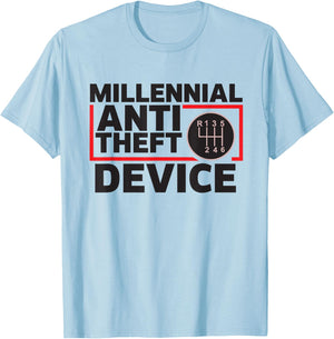 Manual Transmission Gear Stick Millennial Anti-Theft Device T-Shirt - T-Shirt | Light Blue