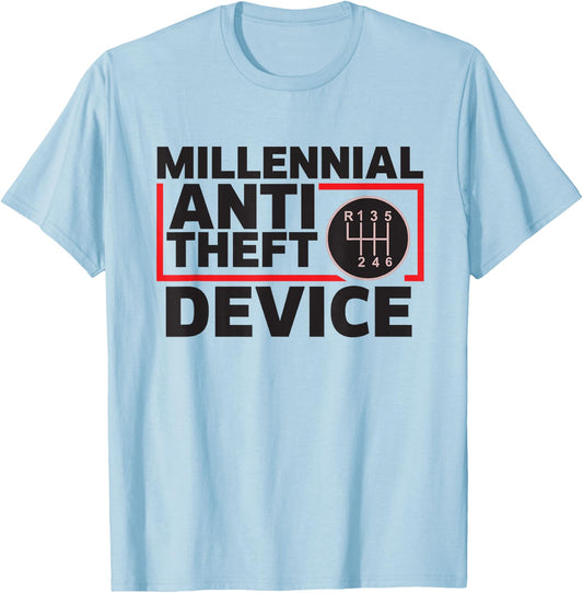 Manual Transmission Gear Stick Millennial Anti-Theft Device T-Shirt - T-Shirt | Light Blue