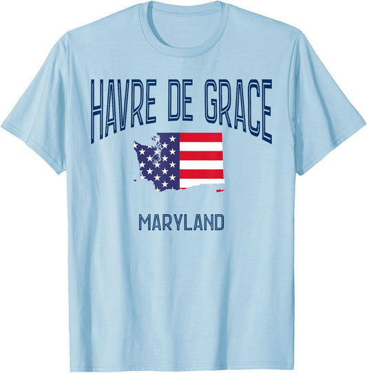 Havre de Grace Maryland MD Athletic Retro USA Flag Women Kids Men T-Shirt - T-Shirt | Light Blue