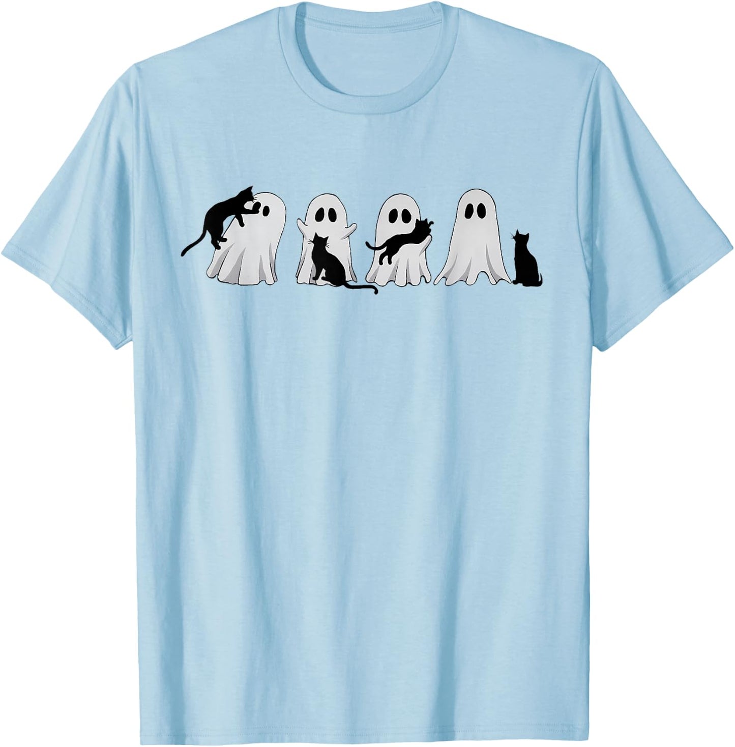 Cute Ghost Cat Halloween Outfit Costumes Cat Lover Spooky Men Women Kids T-Shirt - T-Shirt | Light Blue