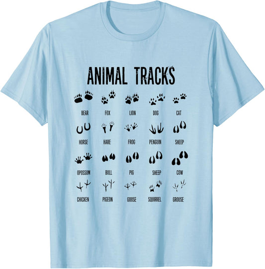 Kids Nature Explorer Animal Tracks For Camping Hiking T-Shirt - T-Shirt | Light Blue