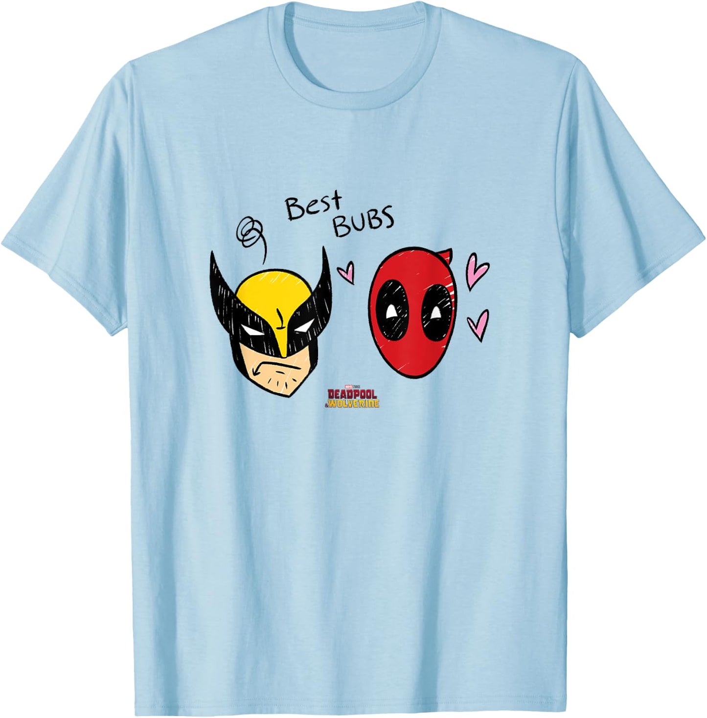 Marvel Deadpool & Wolverine Best Bubs Faces Doodles T-Shirt - T-Shirt | Light Blue