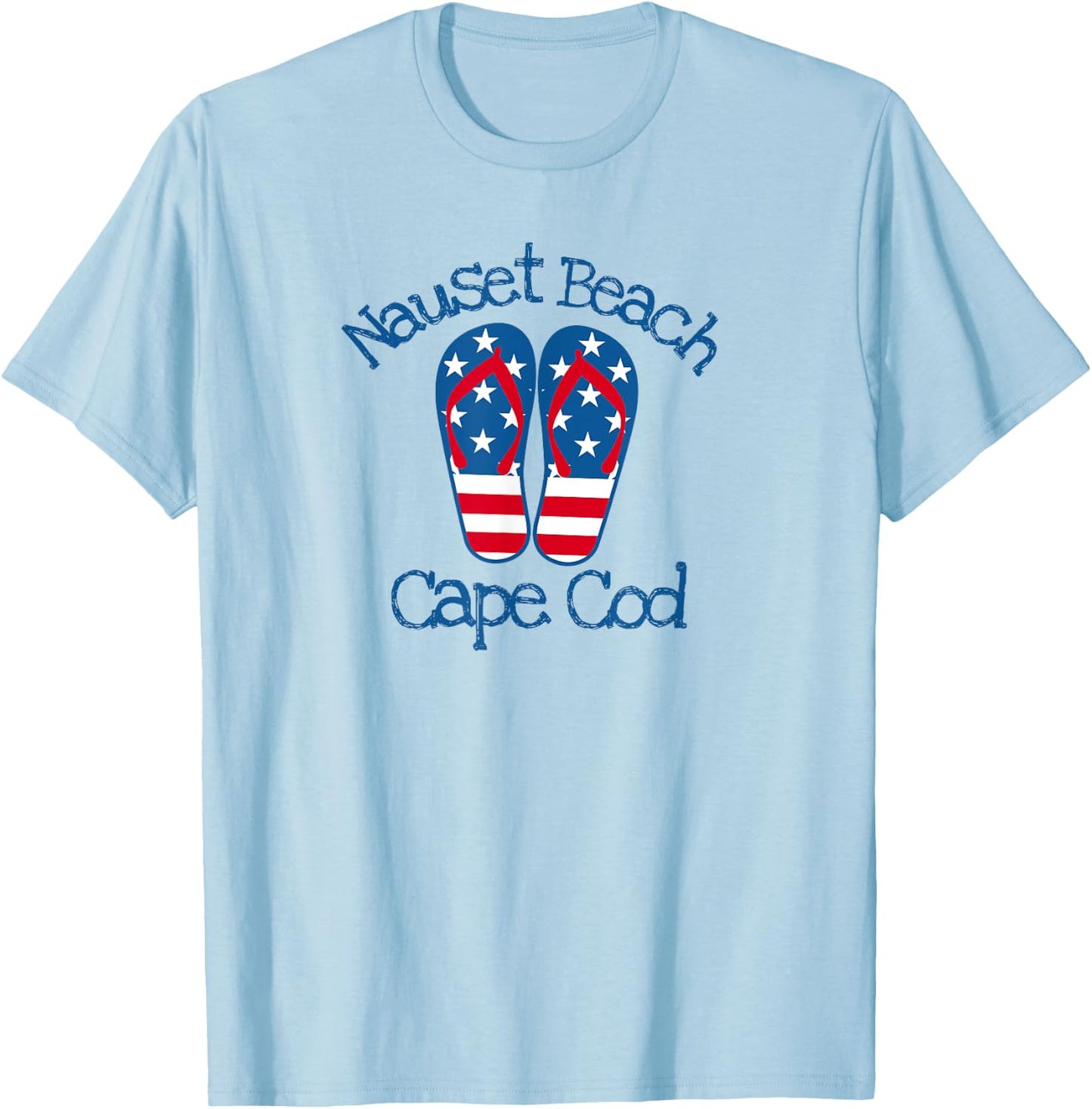 Nauset Beach Coastal Nautical Seashore Patriotic Flip Flops T-Shirt - T-Shirt | Light Blue