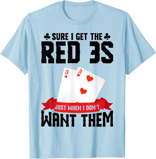 Hand & Foot Red 3s Cards Playing Cards Set Hand and Foot T-Shirt - T-Shirt | Light Blue