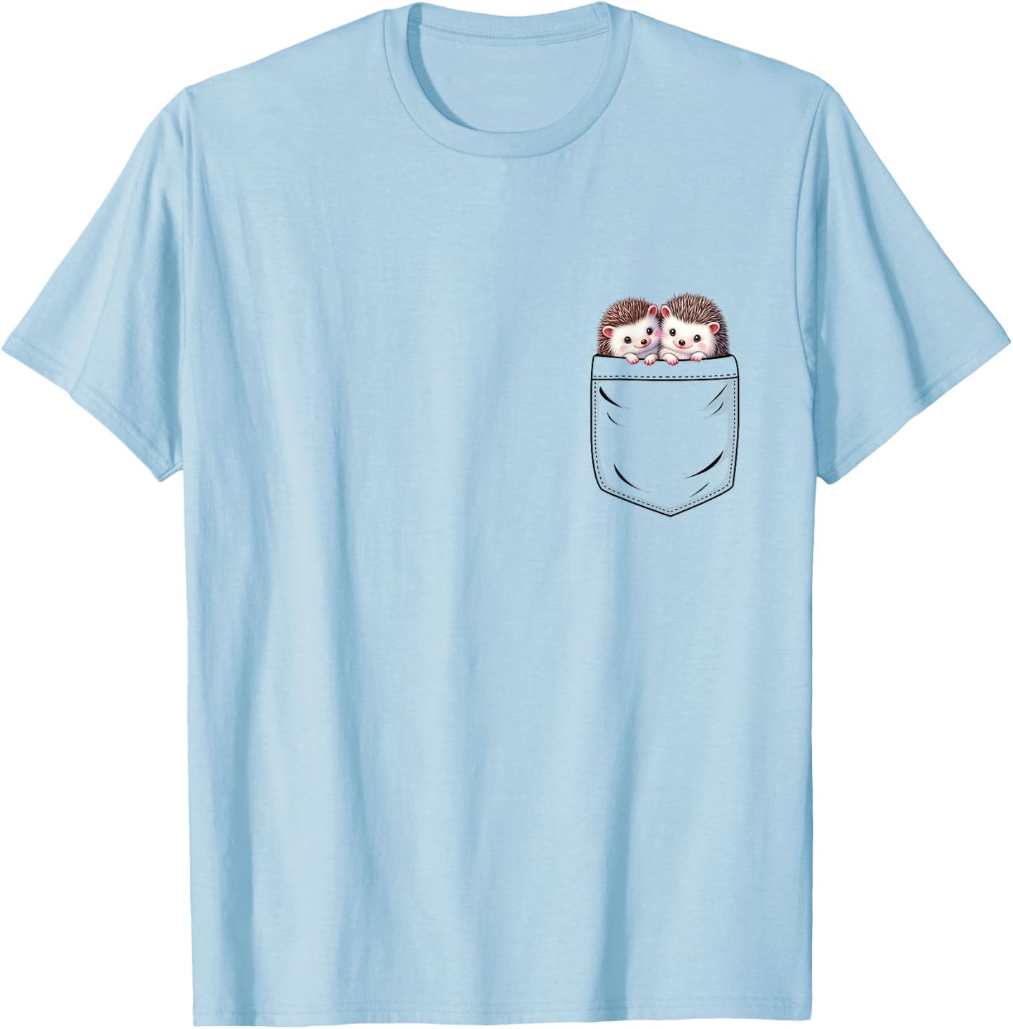 Hedgehog Lovers Cute Funny Hedgehog In Pocket , Small, Grey T-Shirt - T-Shirt | Light Blue