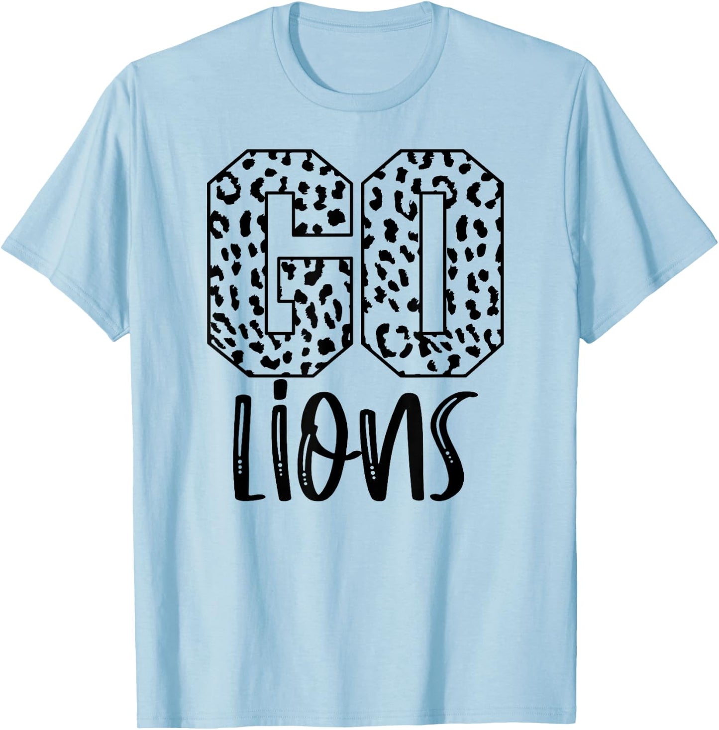 Lions Team Mascot School Spirit Game Night Leopard Print T-Shirt - T-Shirt | Light Blue