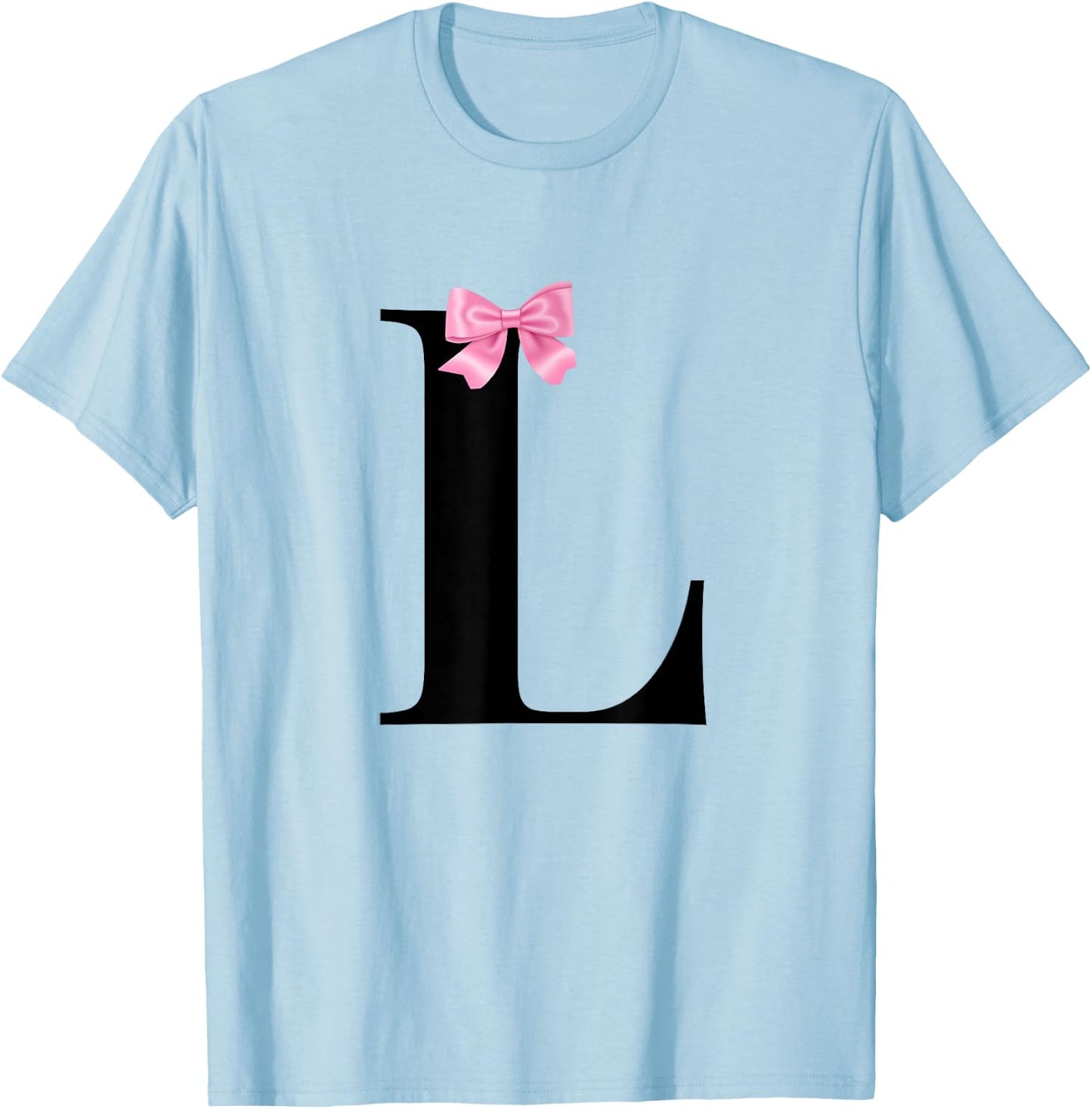 Letter L Coquette Monogram With Pink Bow Initial Name T-Shirt - T-Shirt | Light Blue